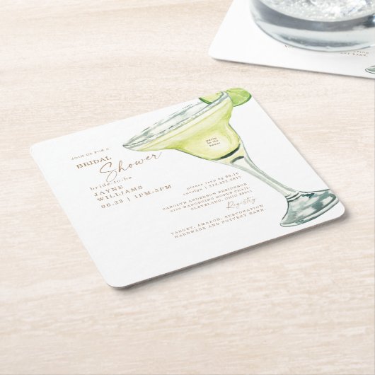 パーティーインハウスマルガリタホワイトブライダルシャワー スクエアペーパーコースター (アングル)