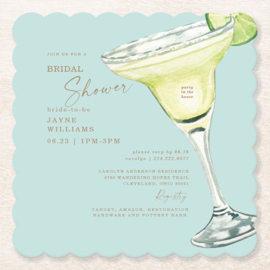 パーティーインハウスマルガリータターコイズシャワー ペーパーコースター (正面)