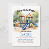 パーティーイン公園、プレイグラウンド誕生日、屋外 招待状 (正面)