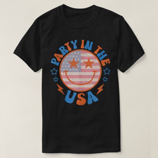 パーティーインUSAハッピー顔スマイル米国国旗4t Tシャツ (デザイン正面)