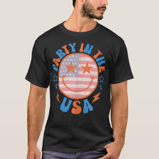 パーティーインUSAハッピー顔スマイル米国国旗4t Tシャツ
