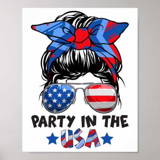 パーティーインUsa Messy Bun Hair American Flag Of J ポスター (正面)