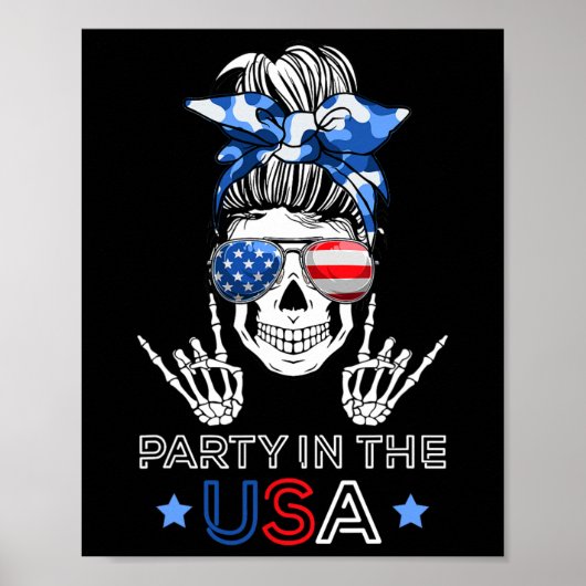 パーティーインUsa Messy Bun Skeleton Rock N Roll 4 Of ポスター (正面)