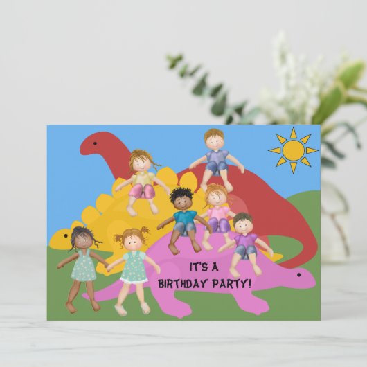 パーティーウィズザディノス誕生日5x7招待状 招待状 (スタンド正面)