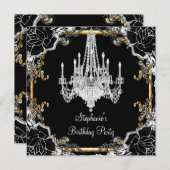 パーティーエレガントブラック銀金ゴールド結晶シャンデリア 招待状 (正面/裏面)