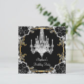 パーティーエレガントブラック銀金ゴールド結晶シャンデリア 招待状 (スタンド正面)