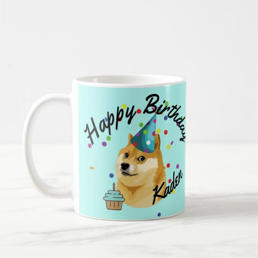 パーティーオン!誕生日パーソナライズされたドージ誕生日 コーヒーマグカップ (左)