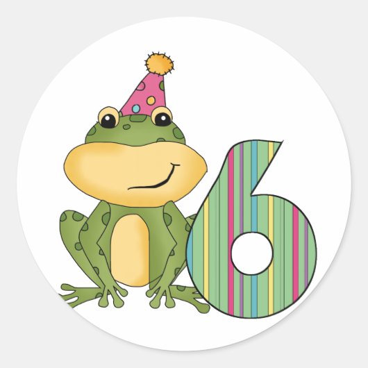 パーティーカエル6誕生日Tシャツとギフト ラウンドシール (正面)