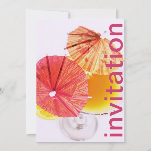 パーティーカクテルとカラフル紙傘 招待状 (正面)
