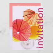 パーティーカクテルとカラフル紙傘 招待状 (正面/裏面)