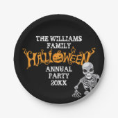 パーティーカスタムファミリーハロウィーン年次スケルトン ペーパープレート (正面)