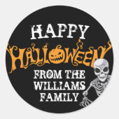 パーティーカスタムファミリーハロウィーン年次スケルトン ラウンドシール (正面)