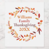 パーティーカスタムファミリー感謝祭秋リース ワインラベル (シングルラベル)
