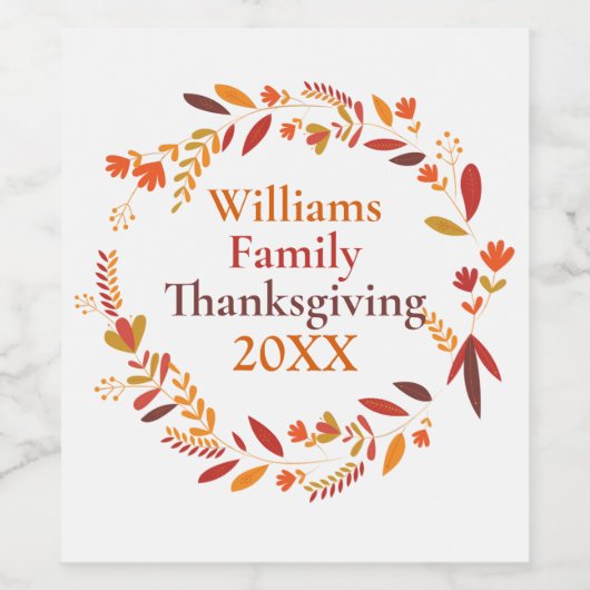 パーティーカスタムファミリー感謝祭秋リース ワインラベル (シングルラベル)