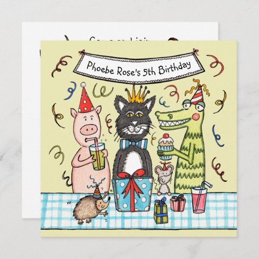 パーティーカスタム動物の誕生日パーティーへの招待 (正面/裏面)