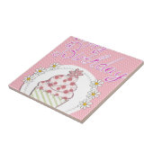 パーティーカップケーキピンクハッピーバースデー タイル (側面)
