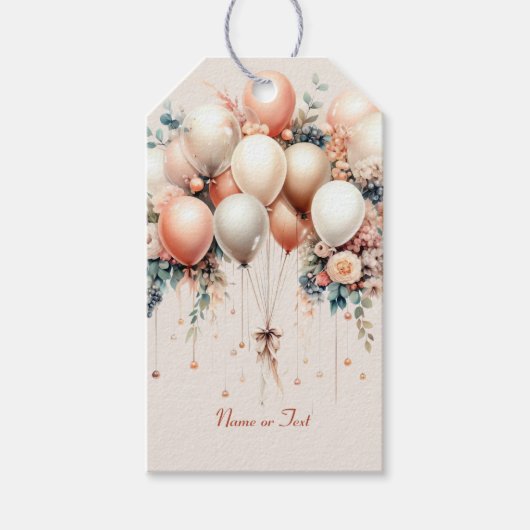 パーティーカラフルホワイトピーチフローラバルーンエレガント ギフトタグ (正面)