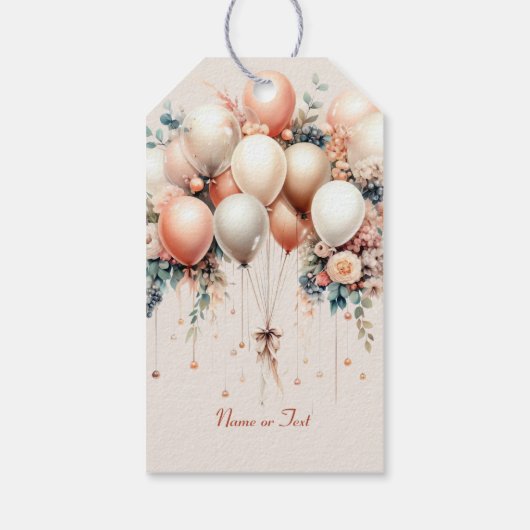 パーティーカラフルホワイトピーチフローラバルーンエレガント ギフトタグ (裏面)