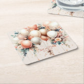 パーティーカラフルホワイトピーチフローラバルーンエレガント スクエアペーパーコースター (アングル)