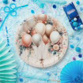 パーティーカラフルホワイトピーチフローラバルーンエレガント ペーパープレート (パーティー)