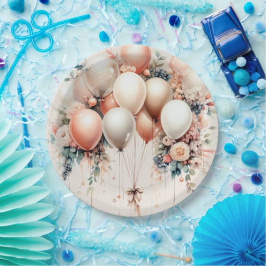 パーティーカラフルホワイトピーチフローラバルーンエレガント ペーパープレート (パーティー)
