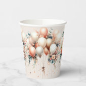 パーティーカラフルホワイトピーチフローラバルーンエレガント 紙コップ (左)