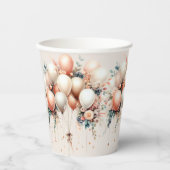 パーティーカラフルホワイトピーチフローラバルーンエレガント 紙コップ (正面)