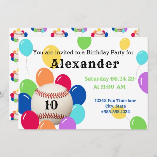 パーティーカラフル球野球スポーツ誕生日 (正面/裏面)