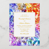 パーティーカラーダイヤモンドレインボー結婚ストーン 箔招待状 (正面)