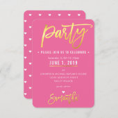 パーティーカード可愛かわいらしいピンクの白ハート金ゴールド 出欠カード (正面/裏面)