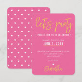 パーティーカード可愛かわいらしいピンクの白ハート金ゴールド 出欠カード (正面/裏面)