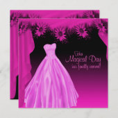 パーティーガウン明るい赤紫色ホットピンクキンセアニェラ 招待状 (正面/裏面)