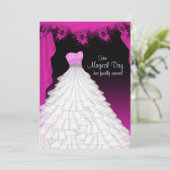 パーティーガウン明るい赤紫色ホットピンクデイジーキンセアニェラ 招待状 (スタンド正面)