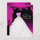 パーティーガウン明るい赤紫色ホットピンクデイジーキンセアニェラ 招待状 (正面/裏面)