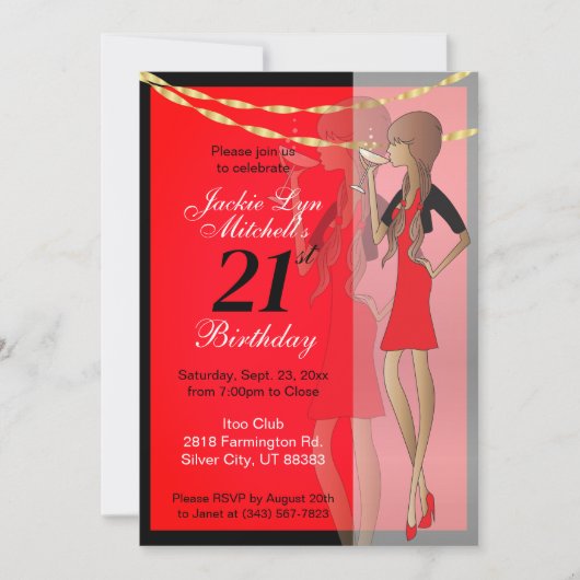 パーティーガールお祝い 招待状 (正面)