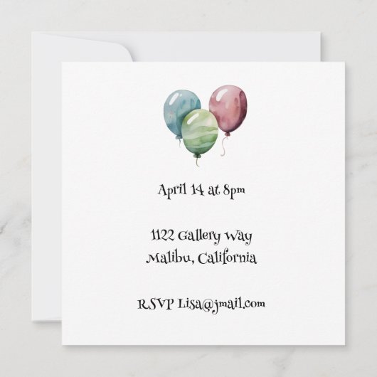 パーティーガールバースデーパーティーの招待 招待状 (裏面)