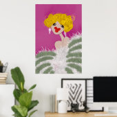 パーティーガール踊りピンクファッションイラストレーション ポスター (ホームオフィス)