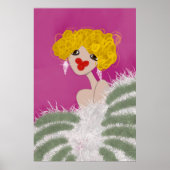 パーティーガール踊りピンクファッションイラストレーション ポスター (正面)