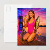 パーティーガール魚釣りとカクテル&ミュージック シーズンポストカード (正面/裏面)