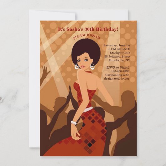 パーティーガール（アフリカ系アメリカ人）招待状 招待状 (正面)