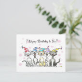 パーティーキャッツの誕生日カード – 手描きアート ポストカード (スタンド正面)