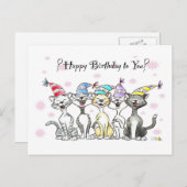 パーティーキャッツの誕生日カード – 手描きアート ポストカード (正面/裏面)