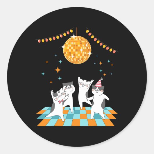 パーティーキャッツ踊りアンダーDisco Ball ラウンドシール (正面)