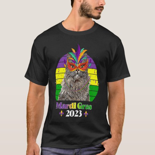 パーティーキャットマスクビーズ マルディグラ 2023 4 Tシャツ (正面)