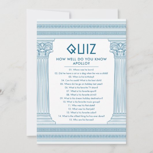 パーティークイズと青のギリシャの寺院 招待状 (正面)