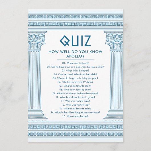 パーティークイズと青のギリシャの寺院 招待状 (正面)