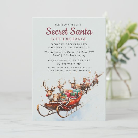 パーティークラシックサンタスレイシークレットサンタクリスマス 招待状 (スタンド正面)