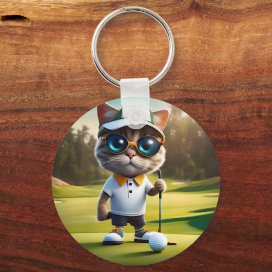 「パーティークールタイム:猫のゴルフスイング!」 キーホルダー (正面)