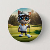 「パーティークールタイム:猫のゴルフスイング!」 缶バッジ (正面)