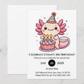 パーティーケーキアクソロトル誕生日 招待状 (正面/裏面)